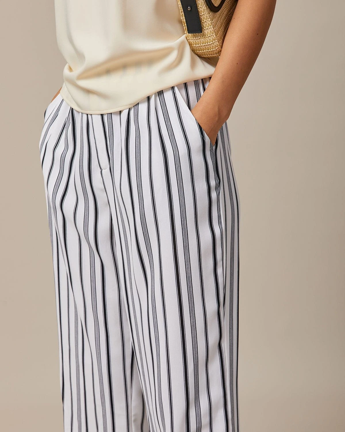 The Black Elastic Waist Striped Button Pants 4 The Black Elastic Waist Striped Button Pants - Image 4