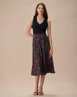 The Black High-Waisted Floral Pocket Midi Skirt -Deals Dress N Swimwear Store the black floral pocket midi skirt bottoms lp3z5g