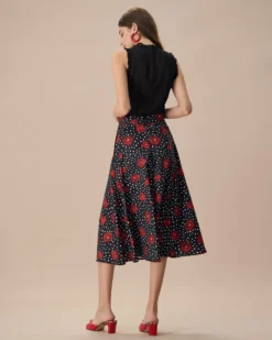 The Black High-Waisted Floral Pocket Midi Skirt -Deals Dress N Swimwear Store the black floral pocket midi skirt bottoms v98m8q