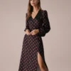The Black Four-leaf Clover Print Midi Dress