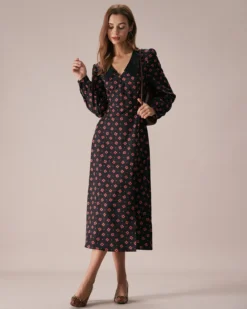 The Black Four-leaf Clover Print Midi Dress 8 The Black Four-leaf Clover Print Midi Dress -Deals Dress N Swimwear Store the black four leaf clover print midi dress dresses w2tccm