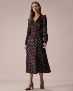 The Black Four-leaf Clover Print Midi Dress 7 The Black Four-leaf Clover Print Midi Dress -Deals Dress N Swimwear Store the black four leaf clover print midi dress dresses xt267m