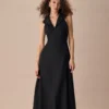 The Black Collared Frill Trim Linen Maxi Dress
