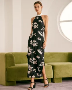 The Black Halter Floral Backless Maxi Dress -Deals Dress N Swimwear Store the black halter floral backless maxi dress black dresses ynzr5a