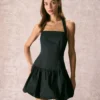 The Black Halter Pleated Sleeveless Mini Dress