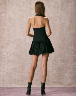The Black Halter Pleated Sleeveless Mini Dress 9 The Black Halter Pleated Sleeveless Mini Dress -Deals Dress N Swimwear Store the black halter solid mini dress dresses guhjdl