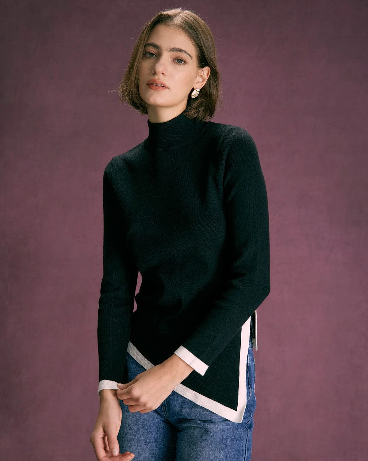 The Black High Neck Irregular Hem Knit Top 2 The Black High Neck Irregular Hem Knit Top - Image 2