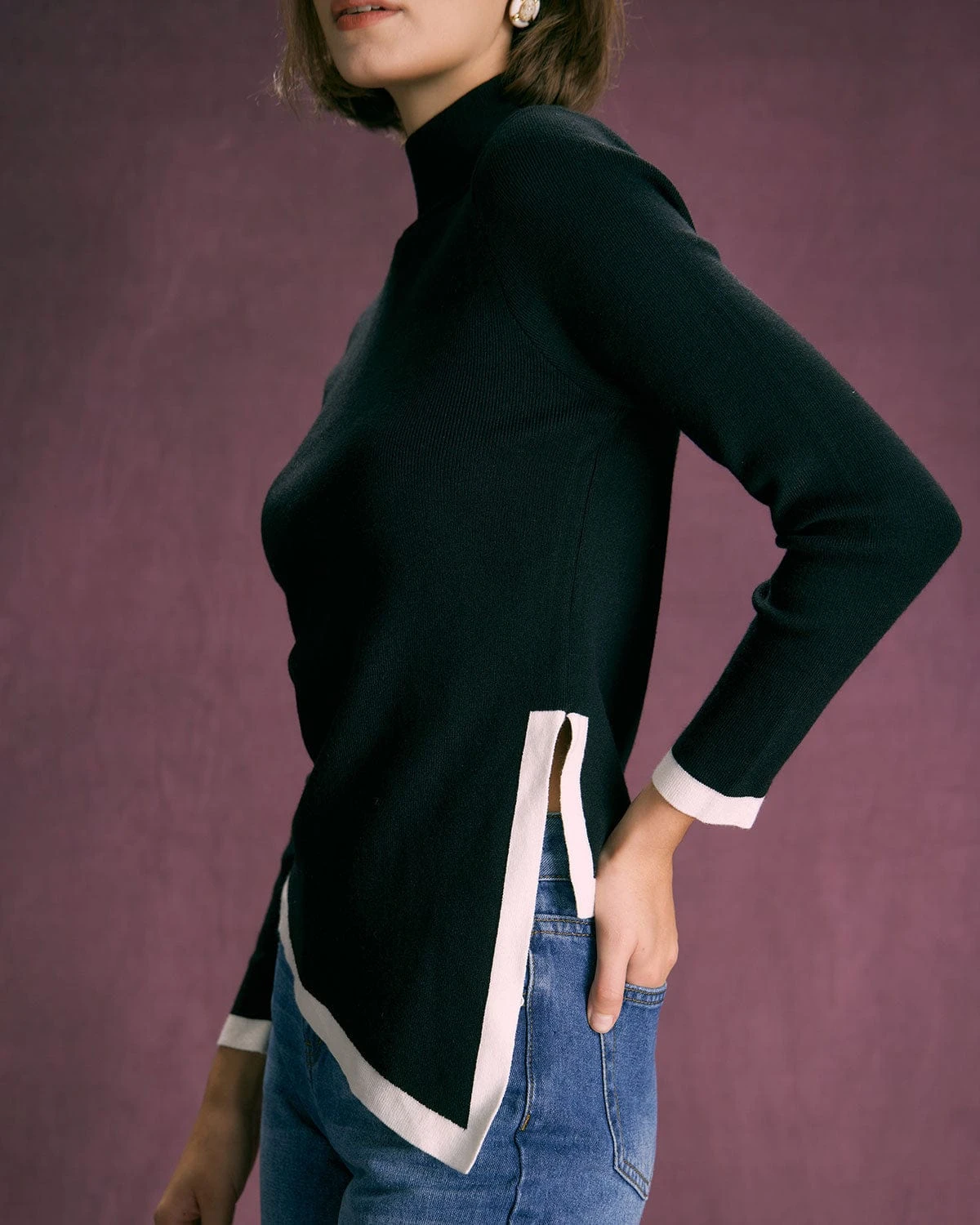 The Black High Neck Irregular Hem Knit Top 4 The Black High Neck Irregular Hem Knit Top - Image 4