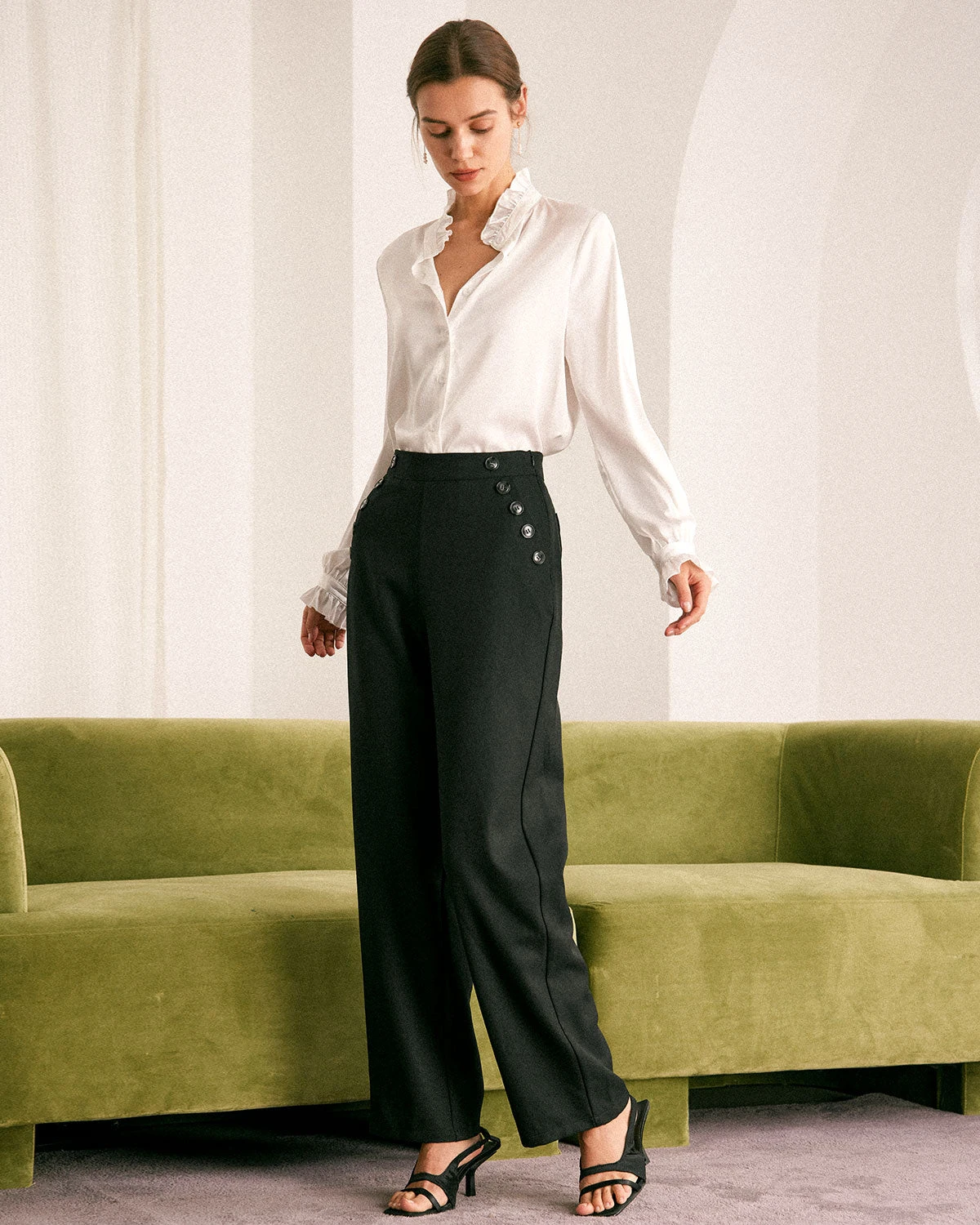The Black High Waisted Button Straight Pants 2 The Black High Waisted Button Straight Pants - Image 2