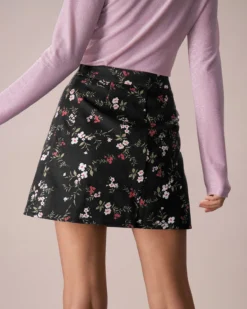 The Black High Waisted Floral Print Mini Skirt -Deals Dress N Swimwear Store the black high waisted floral mini skirt bottoms pwjh21