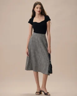 The Black High Waisted Plaid Pocket Midi Skirt -Deals Dress N Swimwear Store the black high waisted plaid pocket midi skirt bottoms z2bhrw
