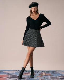 The Black High Waisted Plaid Tweed Mini Skirt 8 The Black High Waisted Plaid Tweed Mini Skirt -Deals Dress N Swimwear Store the black high waisted tweed mini skirt bottoms qfs7vs