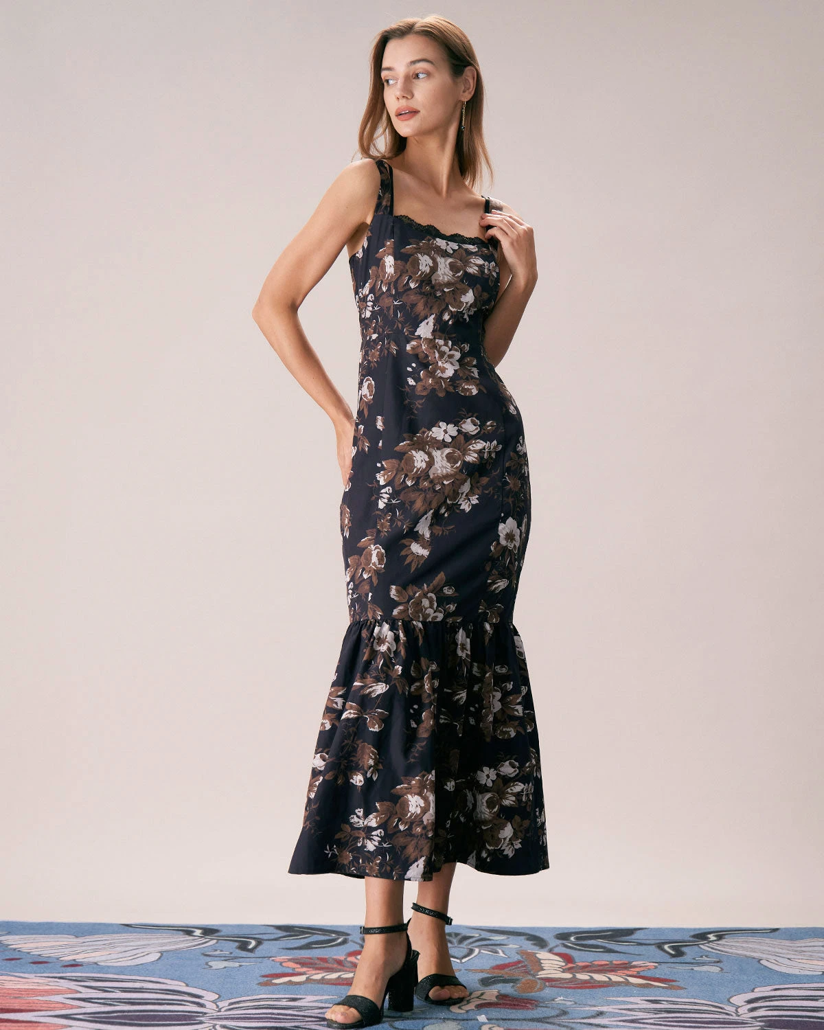 The Black Lace Trim Floral Mermaid Maxi Dress 1 The Black Lace Trim Floral Mermaid Maxi Dress
