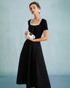 The Black Square Neck Ribbed Lace Trim Knit Tee 8 The Black Square Neck Ribbed Lace Trim Knit Tee -Deals Dress N Swimwear Store the black lace trim knit tee tops x998bt 180165