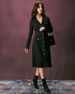 The Black Lapel Button Up A Line Midi Dress 11 The Black Lapel Button Up A Line Midi Dress -Deals Dress N Swimwear Store the black lapel button midi dress dresses 7dr9kw 444519