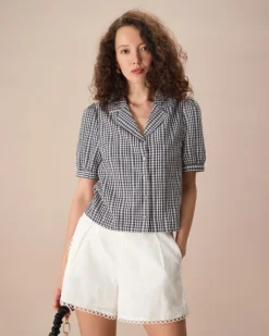 The Black Lapel Plaid Button Shirt -Deals Dress N Swimwear Store the black lapel plaid button shirt tops kgra1z