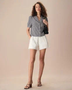 The Black Lapel Plaid Button Shirt -Deals Dress N Swimwear Store the black lapel plaid button shirt tops wisgks