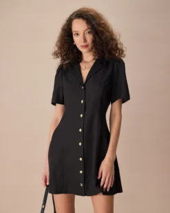 The Black Lapel Short Sleeve Mini Dress