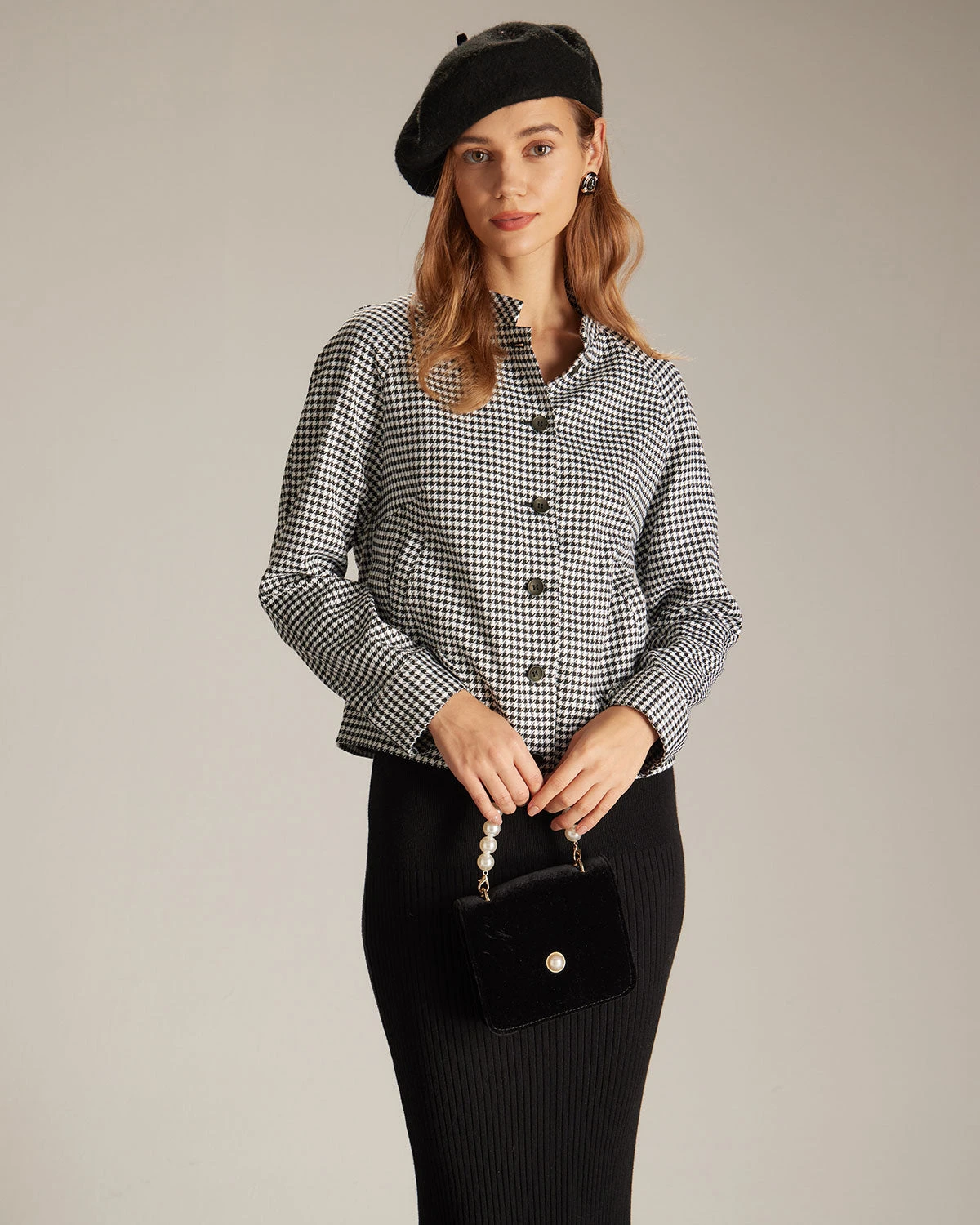 The Black Mock Neck Houndstooth Jacket 1 The Black Mock Neck Houndstooth Jacket