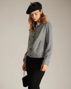 The Black Mock Neck Houndstooth Jacket 7 The Black Mock Neck Houndstooth Jacket -Deals Dress N Swimwear Store the black mock neck houndstooth jacket outerwear a2xuii