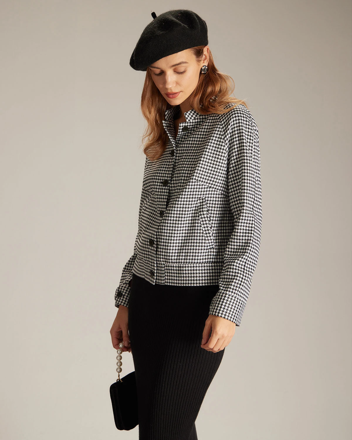 The Black Mock Neck Houndstooth Jacket 3 The Black Mock Neck Houndstooth Jacket - Image 3