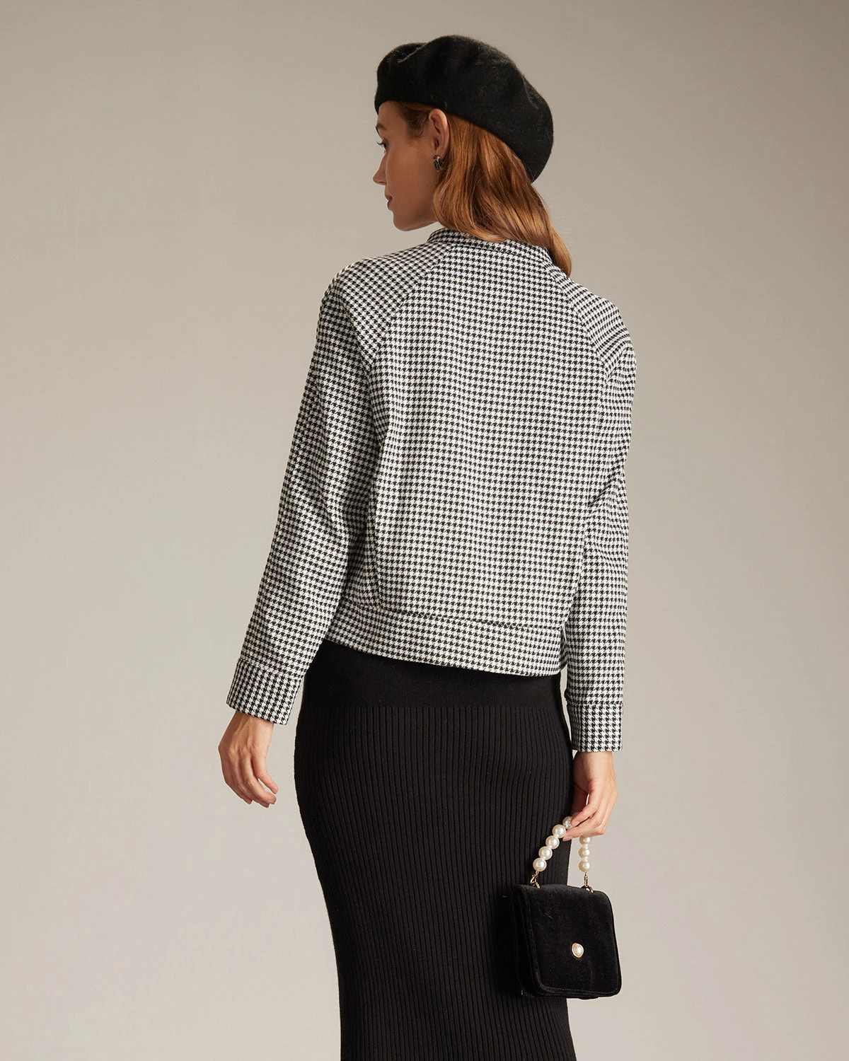 The Black Mock Neck Houndstooth Jacket 5 The Black Mock Neck Houndstooth Jacket - Image 5