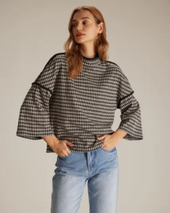 The Black Mock Neck Houndstooth Sweatshirt