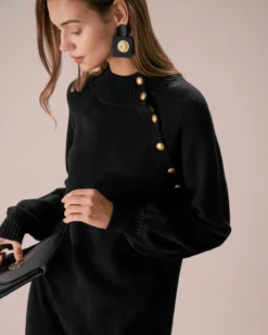 The Black Lantern Sleeve Sweater Mini Dress 12 The Black Lantern Sleeve Sweater Mini Dress -Deals Dress N Swimwear Store the black mock neck lantern sleeve sweater dress dresses 8u0ksd