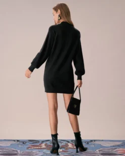 The Black Lantern Sleeve Sweater Mini Dress 13 The Black Lantern Sleeve Sweater Mini Dress -Deals Dress N Swimwear Store the black mock neck lantern sleeve sweater dress dresses necers