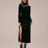 The Black Mock Neck Velvet Slit Maxi Dress