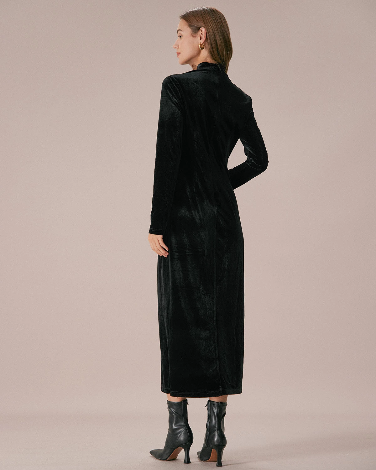 The Black Mock Neck Velvet Slit Maxi Dress 5 The Black Mock Neck Velvet Slit Maxi Dress - Image 5