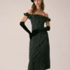 The Black Off The Shoulder Ruffle Midi Dress