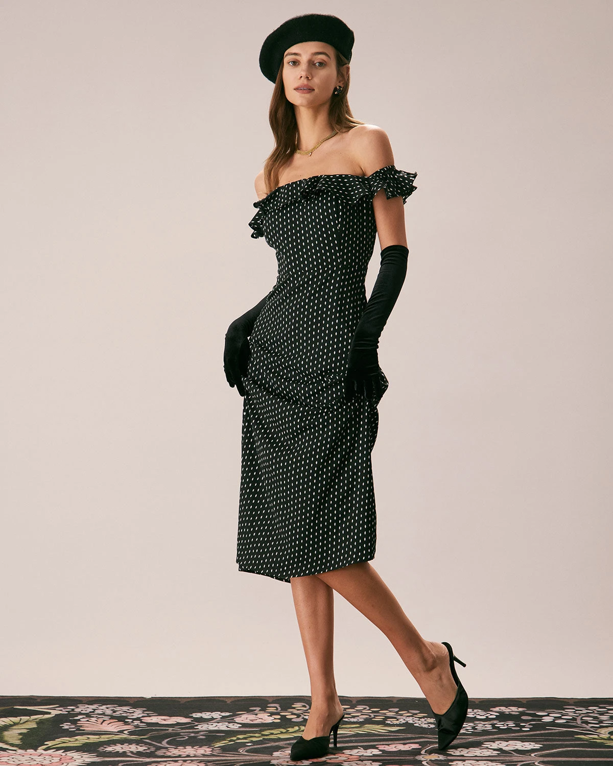 The Black Off The Shoulder Ruffle Midi Dress 4 The Black Off The Shoulder Ruffle Midi Dress - Image 4
