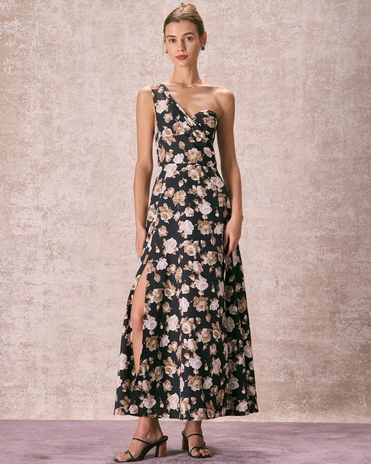 The Black One Shoulder Floral Maxi Dress 2 The Black One Shoulder Floral Maxi Dress - Image 2