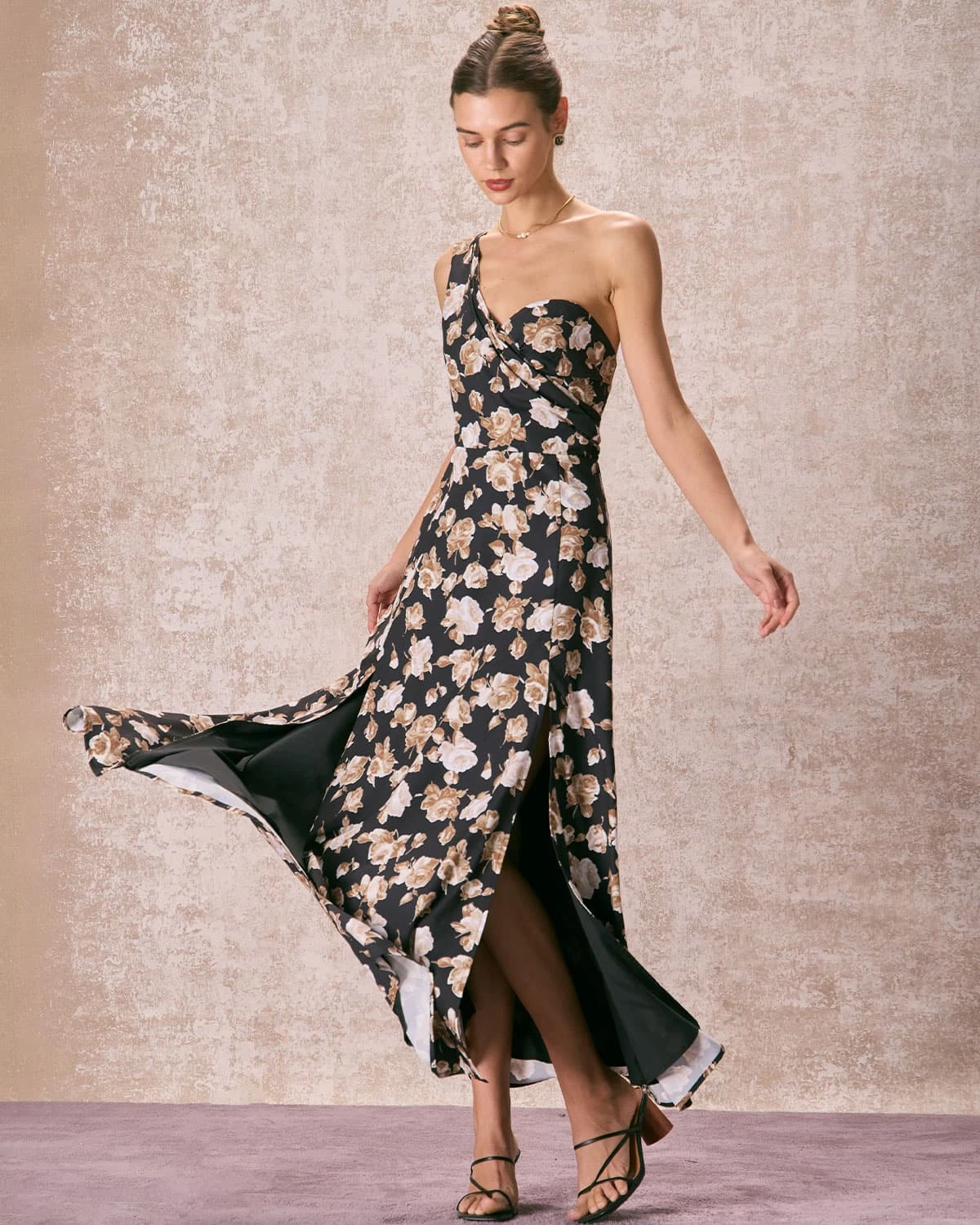 The Black One Shoulder Floral Maxi Dress 3 The Black One Shoulder Floral Maxi Dress - Image 3
