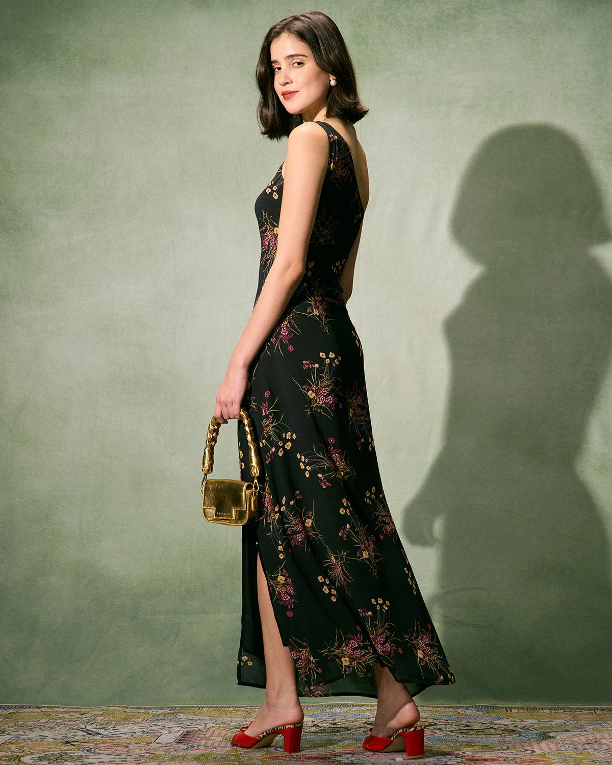 The Black One-Shoulder Floral Slit Maxi Dress 5 The Black One-Shoulder Floral Slit Maxi Dress - Image 5