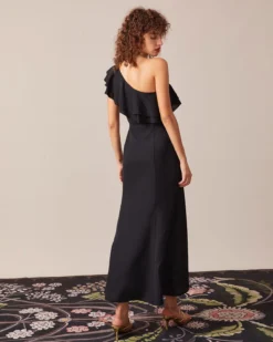 The Black One Shoulder Flounce Maxi Dress 10 The Black One Shoulder Flounce Maxi Dress -Deals Dress N Swimwear Store the black one shoulder slit maxi dress dresses swy4sn