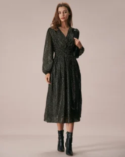 The Black V Neck Shirred Overlapping Midi Dress 7 The Black V Neck Shirred Overlapping Midi Dress -Deals Dress N Swimwear Store the black overlapping v neck dress dresses 6mykpm