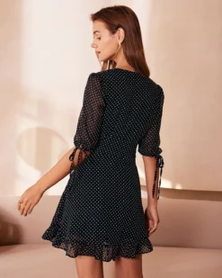 The Black Deep V Neck Polka Dot Mini Dress -Deals Dress N Swimwear Store the black polka dot tie mini dress dresses zcqwhj 343266