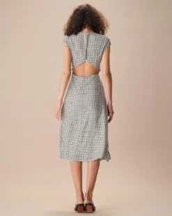 The Black Round Neck Cap Sleeve Plaid Midi Dress 7 The Black Round Neck Cap Sleeve Plaid Midi Dress -Deals Dress N Swimwear Store the black round neck cap sleeve plaid midi dress dresses c79zls