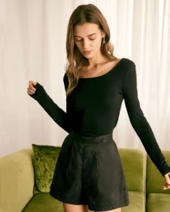 The Black Round Neck Crossover Back Tee