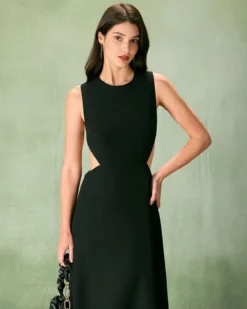 The Black Round Neck Cut-Out Midi Dress -Deals Dress N Swimwear Store the black round neck cut out midi dress dresses s0mu0b