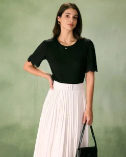 The Black Round Neck Lace Trim Tee -Deals Dress N Swimwear Store the black round neck lace trim tee tops vi98ia