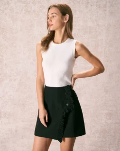 The Black High Waisted Ruffle Trim Mini Skirt 8 The Black High Waisted Ruffle Trim Mini Skirt -Deals Dress N Swimwear Store the black ruffle trim mini skirt bottoms krrwoa