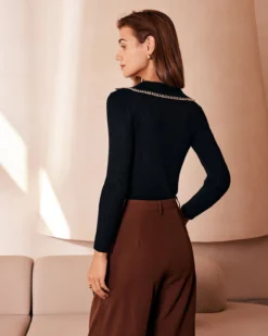 The Black Lapel Seam Colorblock Knit Top 11 The Black Lapel Seam Colorblock Knit Top -Deals Dress N Swimwear Store the black seam colorblock knit top tops 1e92i4 442317