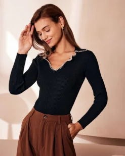 The Black Lapel Seam Colorblock Knit Top 9 The Black Lapel Seam Colorblock Knit Top -Deals Dress N Swimwear Store the black seam colorblock knit top tops fawsik 968532