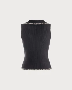 The Black V Neck Seam Colorblock Ribbed Tank Top -Deals Dress N Swimwear Store the black seam detail ribbed knit tank top tops 2qvxmv