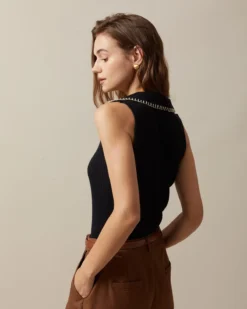 The Black V Neck Seam Colorblock Ribbed Tank Top -Deals Dress N Swimwear Store the black seam detail ribbed knit tank top tops cddlwy