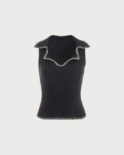 The Black V Neck Seam Colorblock Ribbed Tank Top -Deals Dress N Swimwear Store the black seam detail ribbed knit tank top tops fxhomh