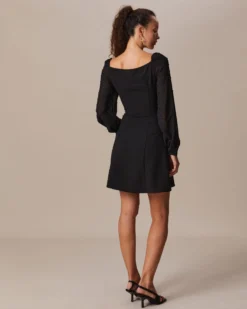 The Black Square Neck Lantern Sleeve Mini Dress -Deals Dress N Swimwear Store the black spliced a line mini dress dresses 9knz0r 938665